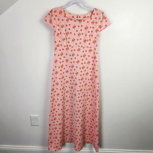 Handmade Pink and Orange Modest Prairie Midi Length Floral Print Dress Medium
